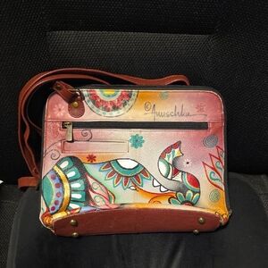 Anuschka Artistic Elephant Crossbody Bag - Pink, Blue, Brown
